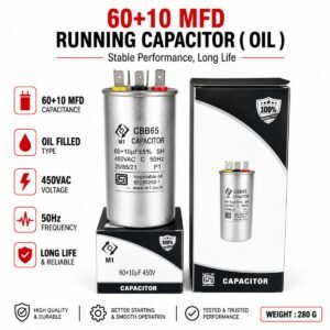 Oil Filled Motor Run Capacitor 60+10 MFD – AC & Electrical